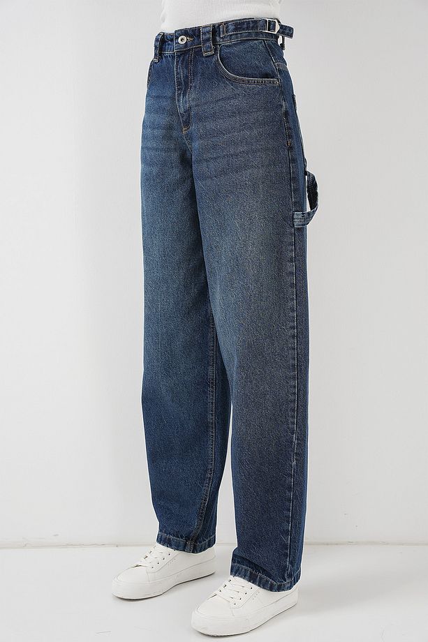 Kadın Yüksek Bel Kot Pantolon 6701 - Lacivert - 2