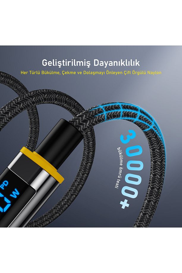 Magline Type-c To Type-c 140w Pd3.1 Led Ekranlı Örgülü 1.2m Süper Hızlı Şarj Ve Data Kablosu - 6