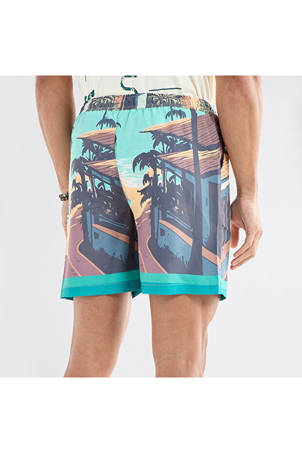 Palm Tree Print Shorts With Drawstring Closure And Pockets - 3