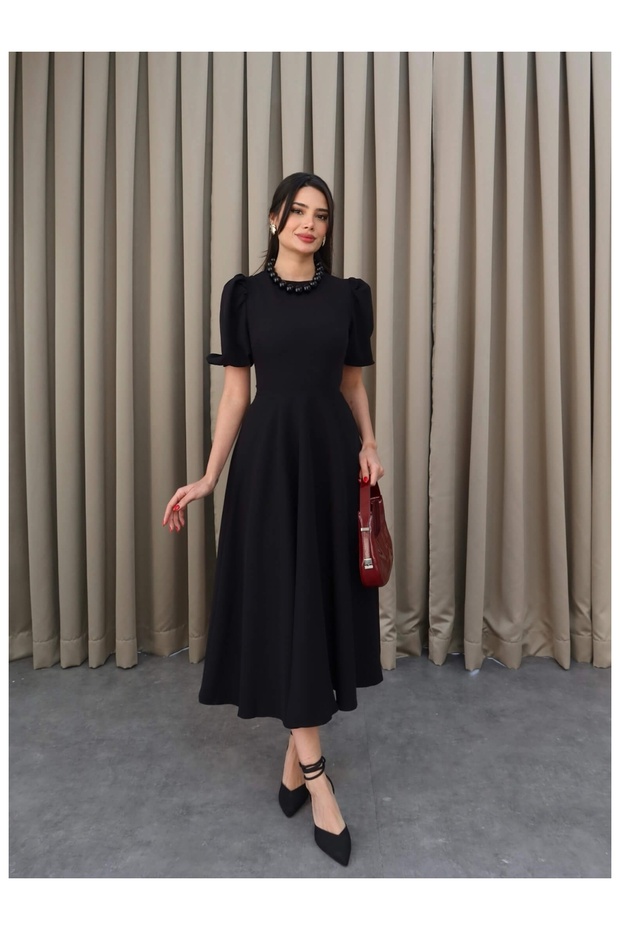 Balloon Sleeve Ruffled Dress