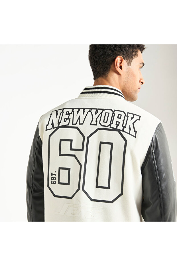 Varsity Print Button Through Jacket With Pockets - 4