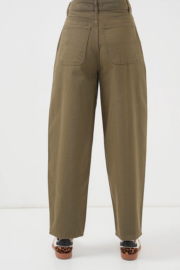6703 Yüksek Bel Kot Pantolon - Haki - 6