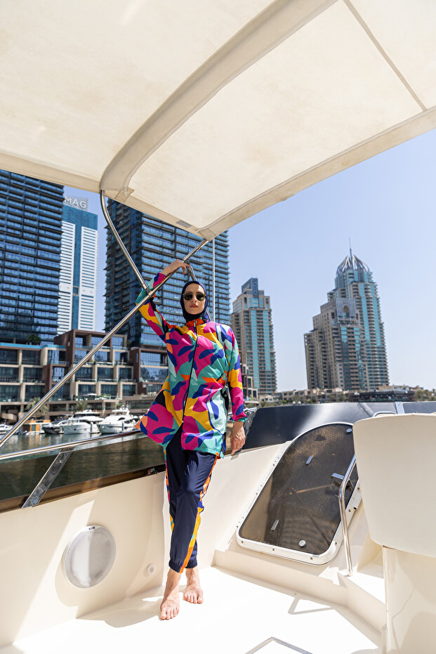 ملابس سباحة حجاب منقوشة متعددة الألوان - 2