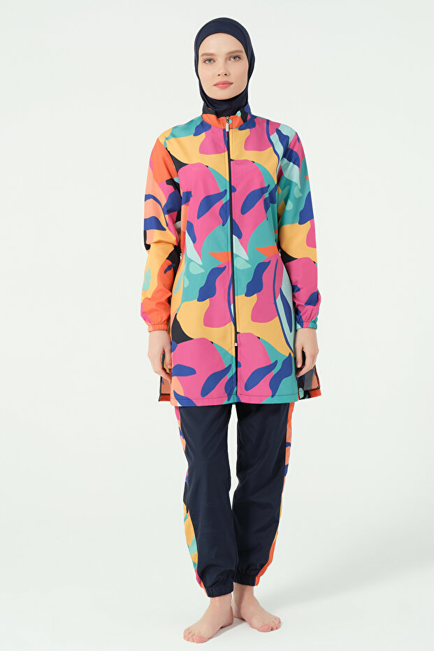 ملابس سباحة حجاب منقوشة متعددة الألوان - 4