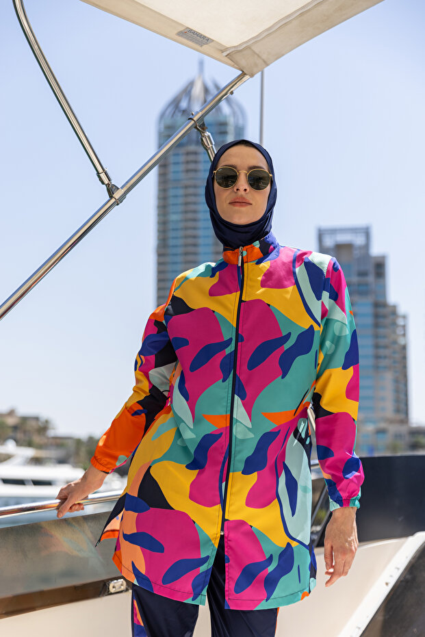 ملابس سباحة حجاب منقوشة متعددة الألوان - 1