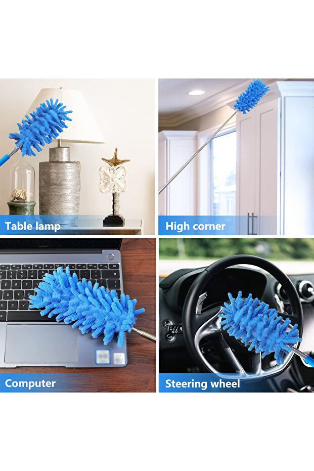 منفضة الغبار المصنوعة من الألياف الدقيقة قابلة للتمدد والفصل والغسل متعددة الأغراض للسيارة والمنزل (أزرق) - 4