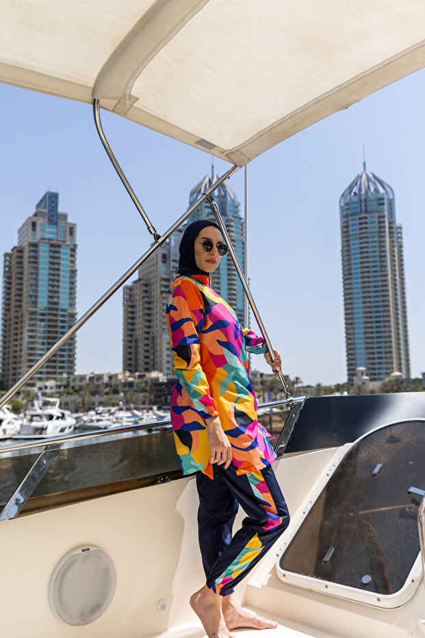 ملابس سباحة حجاب منقوشة متعددة الألوان - 3