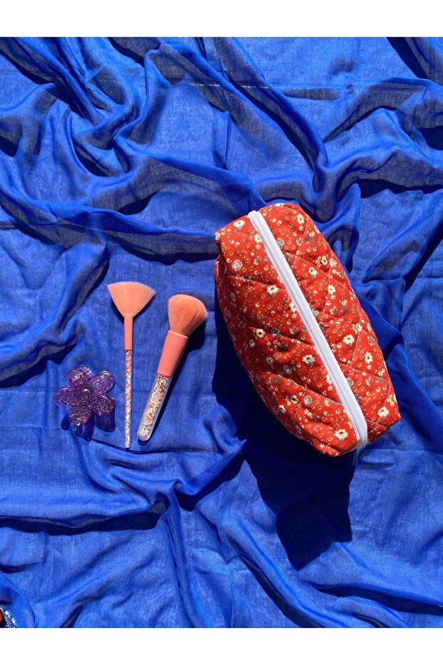 Retro Çiçek Desenli Makyaj Ve El Çantasi - 2