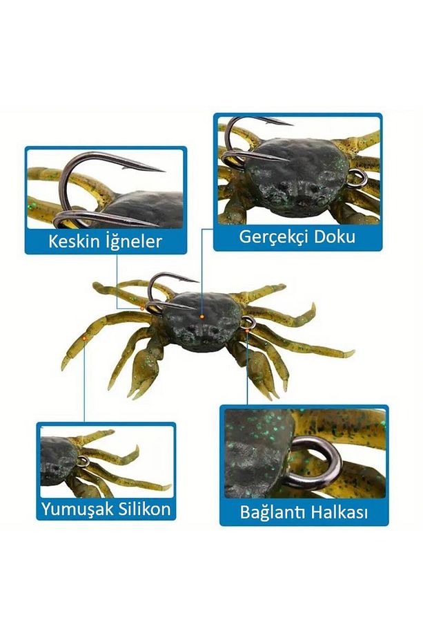 3 Adet Çift Iğneli Yumuşak Silikon Yengeç Olta Balık Yemi 13cm 32.5gr - Gerçekçi Çupra Levr - 6