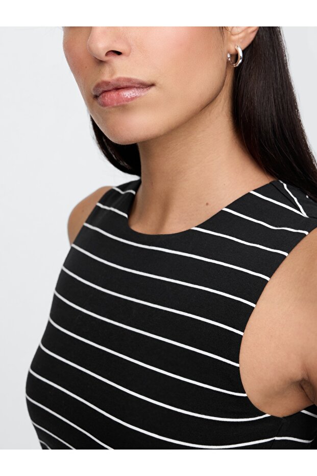 Kadın Siyah Baskılı Örme Jersey Atlet - 3