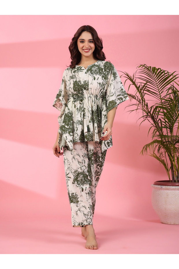 All Over Print Tassel Tie Up Top and Pants Co-Ord Set