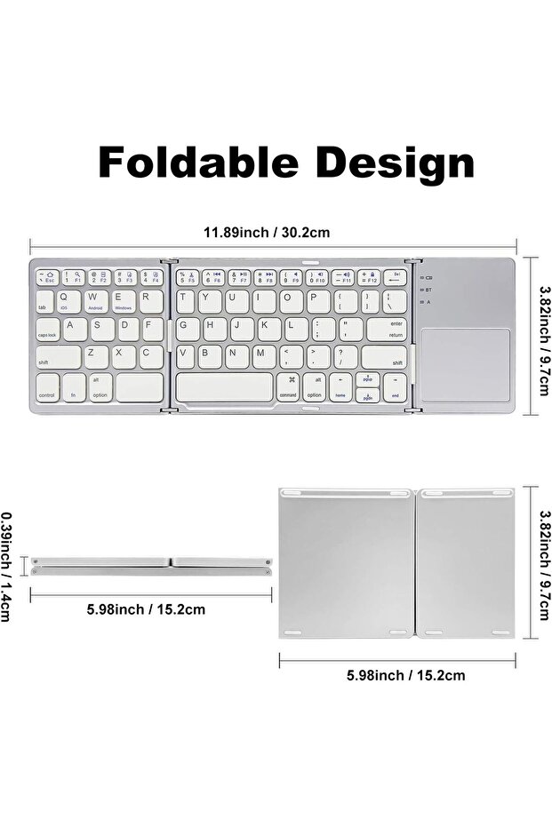 لوحة مفاتيح بلوتوث قابلة للطي، مع لوحة لمس، لوحة مفاتيح لاسلكية محمولة قابلة لإعادة الشحن، للكمبيوتر الشخصي والكمبيوتر اللوحي - 6