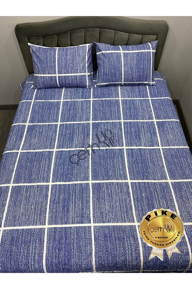 Çetinhome Çift Kişilik Kapitone Pike Seti 4 Mevsim Kıraç Mavi - 5