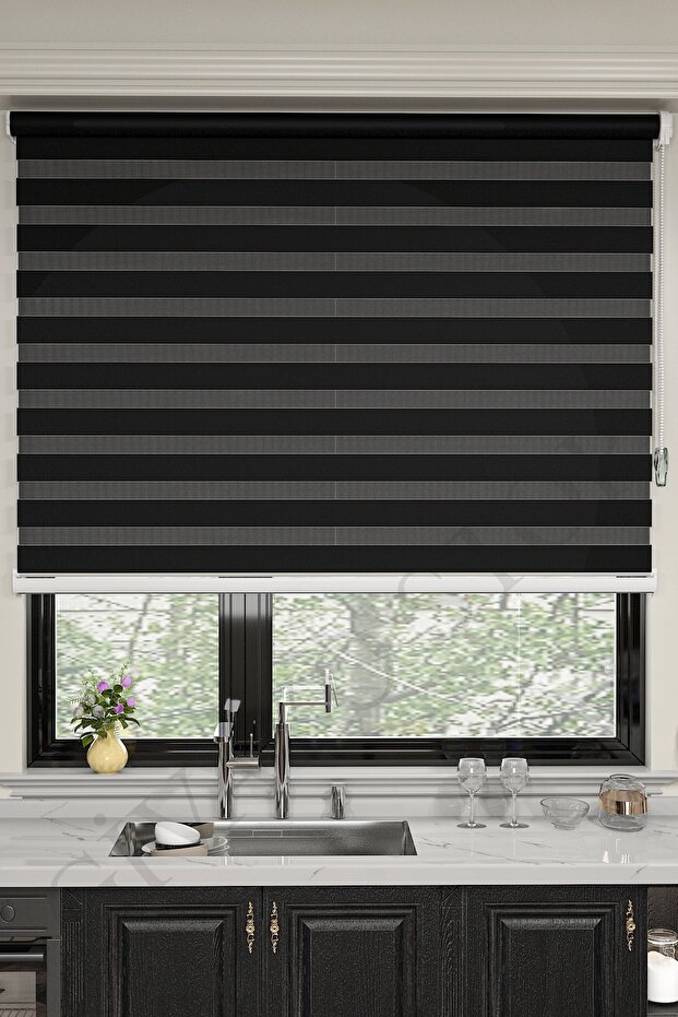 Siyah Bambu Zebra Perde Etek Dilimsiz - 4