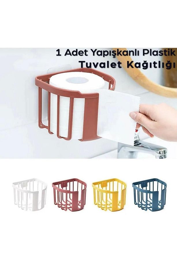 1 Adet Yapışkanlı Pratik Tuvalet Kağıdı Sepeti Çok Fonksiyonlu Banyo Organizeri Beyaz Renk - 2
