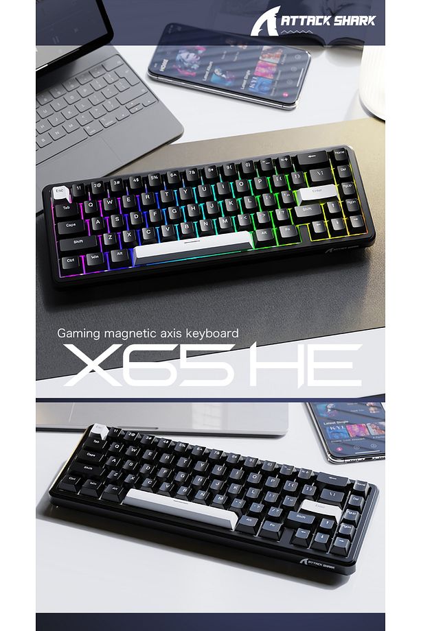 Attack Shark X65 He Manyetik Switch Rapid Trigger Gaming Klavye Hall Effect - 6