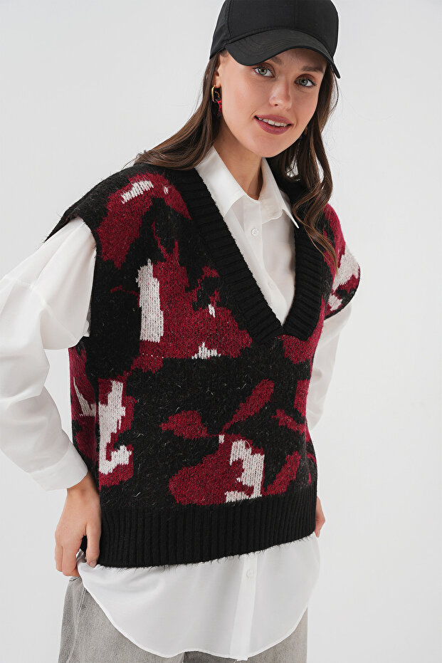 15923 Kadın Oversize Triko Süveter - Siyah - 5