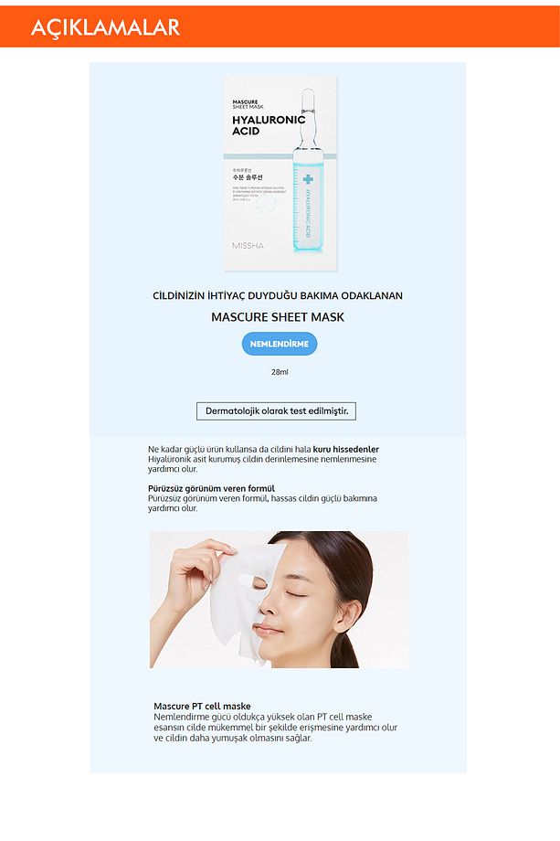 Hyalüronik Asit İçerikli Nemlendirici Yaprak Maske Mascure Hydra Solution Sheet Mask (Hyaluron Acid) - 2