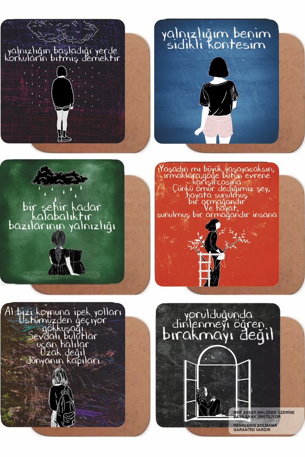 Loneliness Calmness Motivational Quotes Aesthetic Decor Home Kitchen Cafe Set of 6 Wooden Coasters
