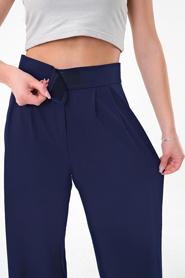 Women's Navy Blue High Waist Velcro Palazzo Pants