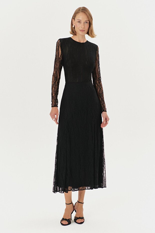 Siyah Dantelli Uzun Kollu Örme Bluz - 3