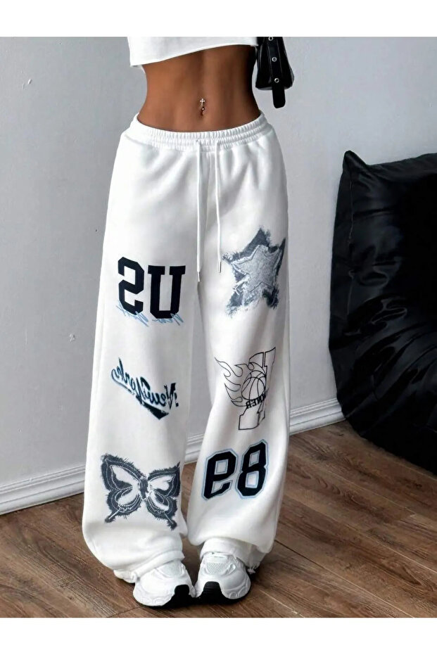 Unisex Plus Size Star Butterfly Printed Jogger Relaxed Fit Sweatpants