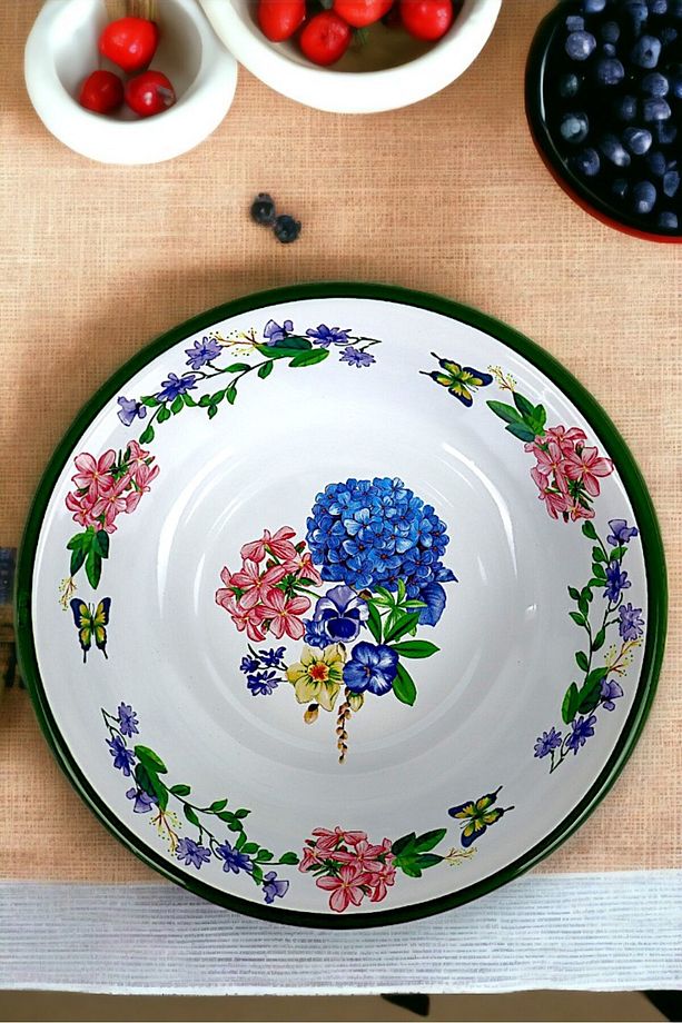 24 Cm Emaye Kase , Çukur Tabak, Salata Tabak, Cips Tabak - 8