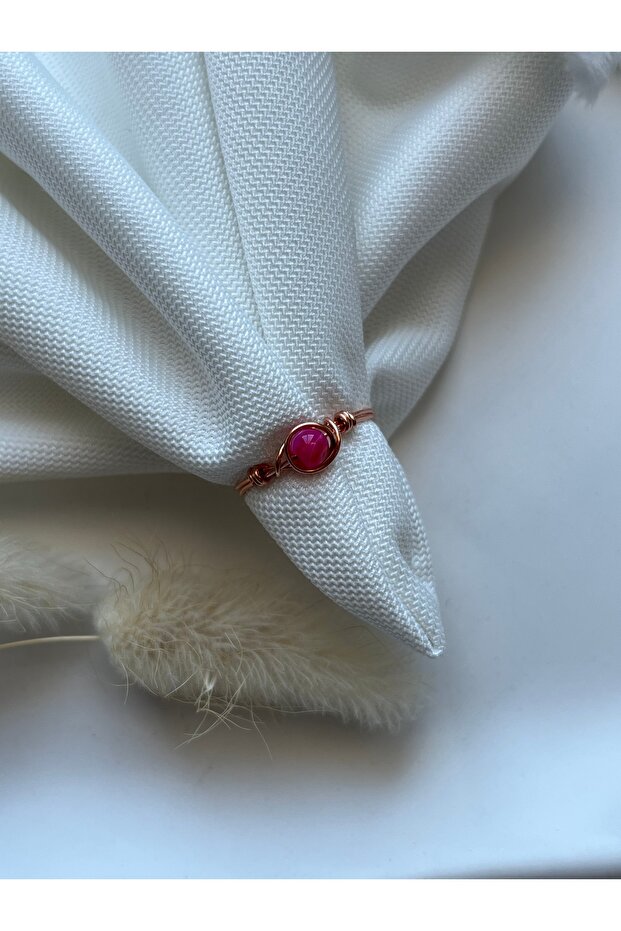 Minimal Pink Agate Stone Copper Wire Ring