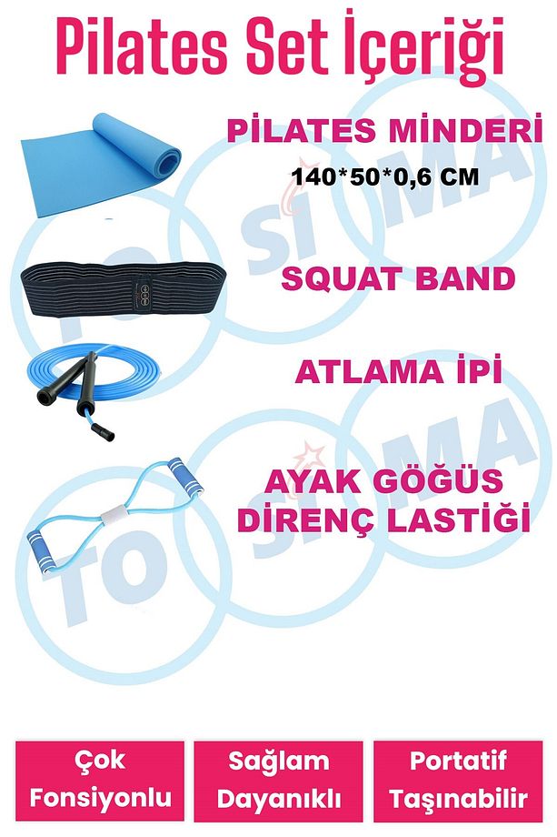 Pro-Home Pilates Seti Pilates Minderi Göğüs Lastiği Squat Band ve Atlama İpi SET - 2