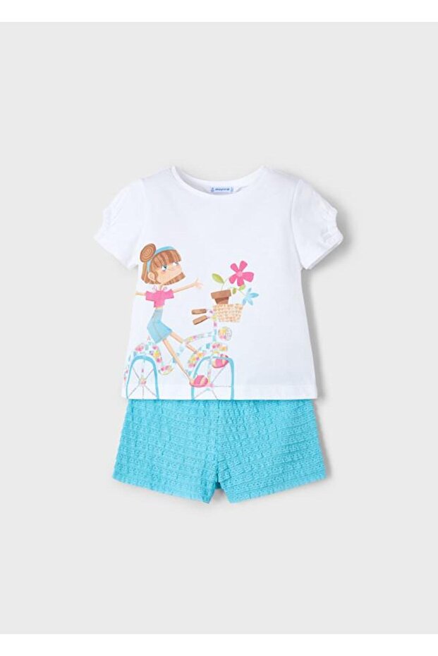 Girl's Printed Shorts Suit 4-8 Years Mint