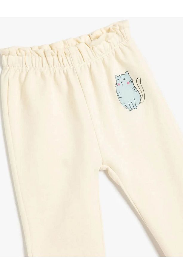 Jogger Eşofman Altı Kedi Baskılı Beli Bağcıklı Pamuklu Şardonlu - 2
