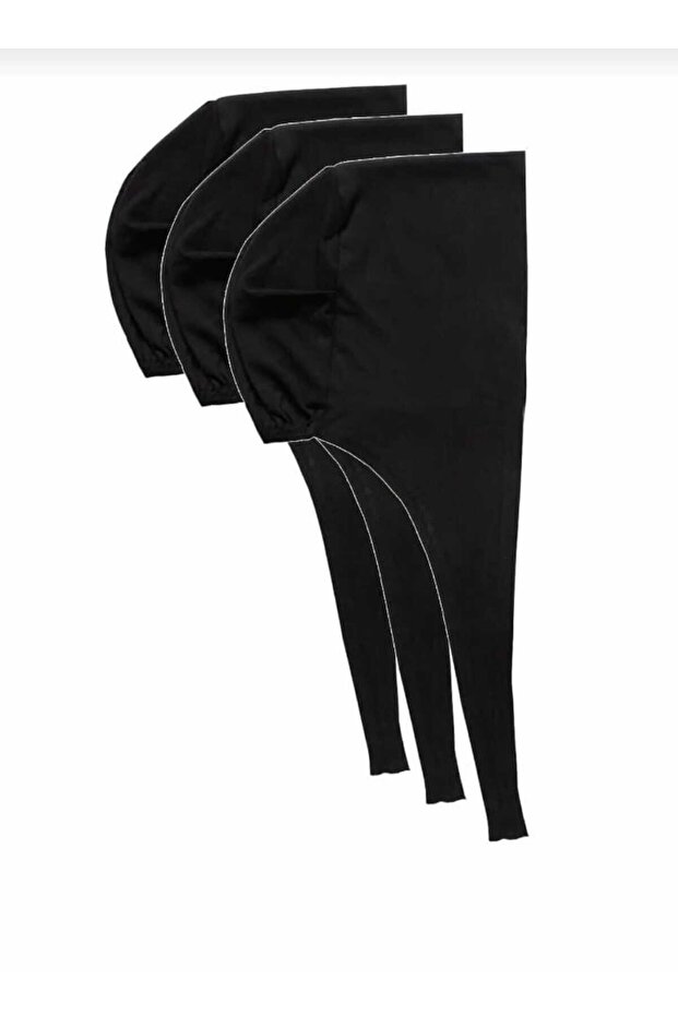 3 Pieces Black Plain Stitched Combed Cotton Back Tie Inner Cap