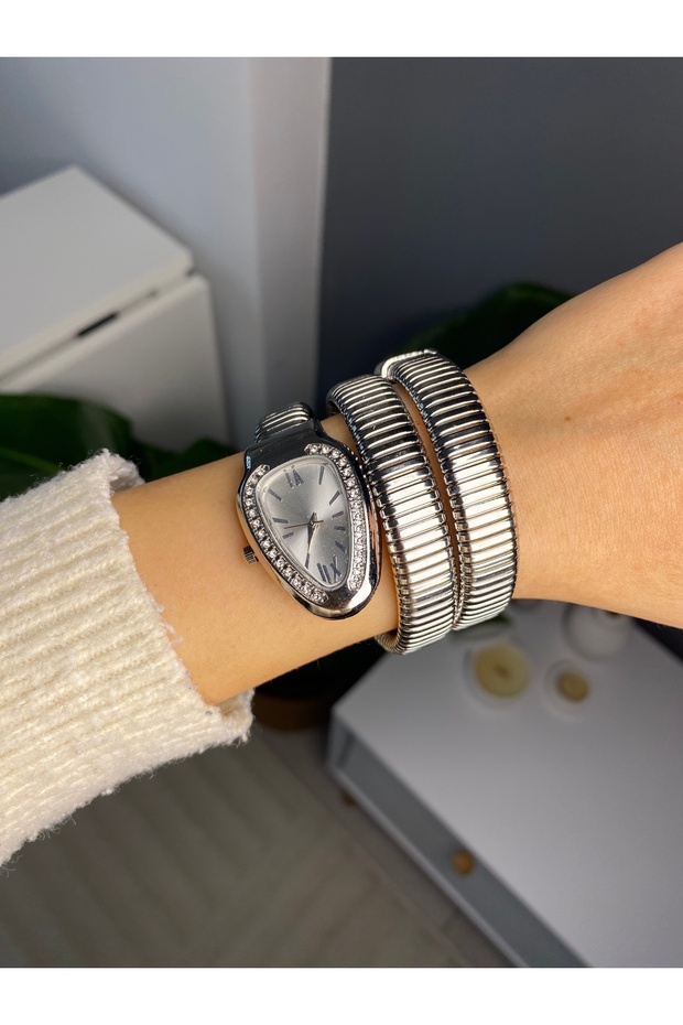 Unisex Women Men Vintage Silver Steel Winding Snake Pattern New Season Wristwatch