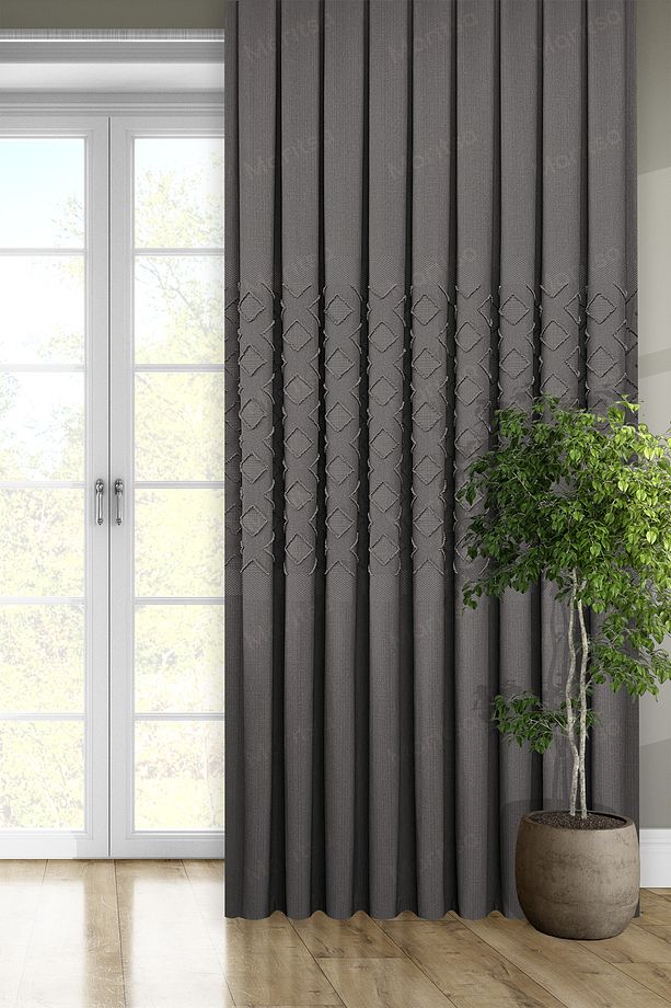 Fon Perde - Keten Serisi Pano Aztek Desen Antrasit Sık Pile(1x3) Curtain - 3