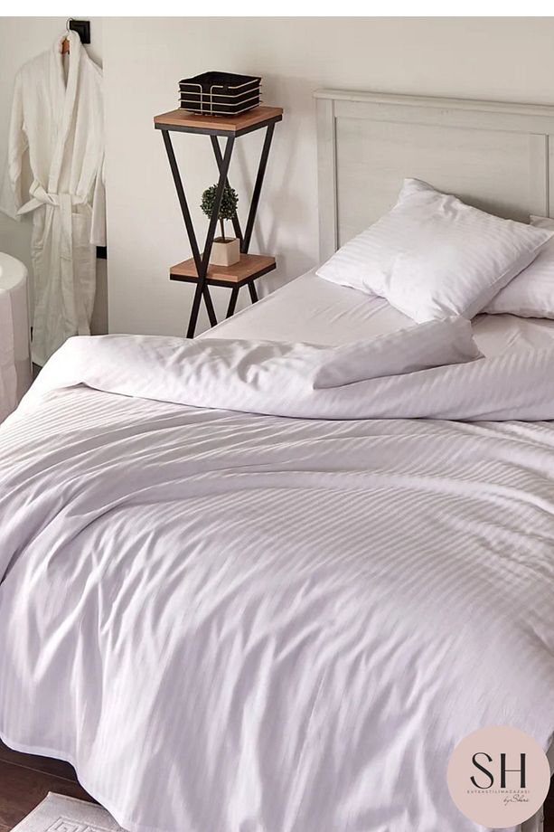Lüks Otel Tek Kişilik Nevresim Seti 83 Tel Çizgili Saten 1 Adet Yastık Kılıfı Dahil558855 - 2