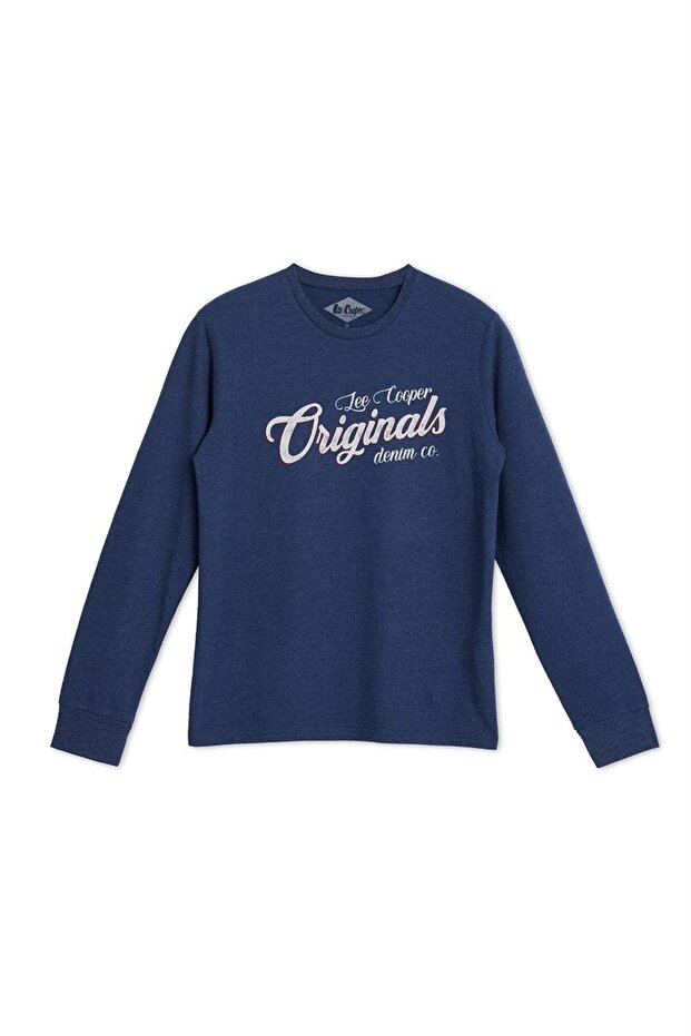 John Men's 100% Cotton O-Neck Long Sleeve T-Shirt Navy Blue