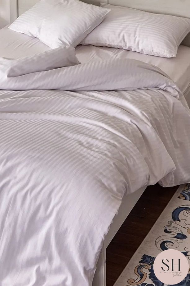 Lüks Otel Tek Kişilik Nevresim Seti 83 Tel Çizgili Saten 1 Adet Yastık Kılıfı Dahil558855 - 5