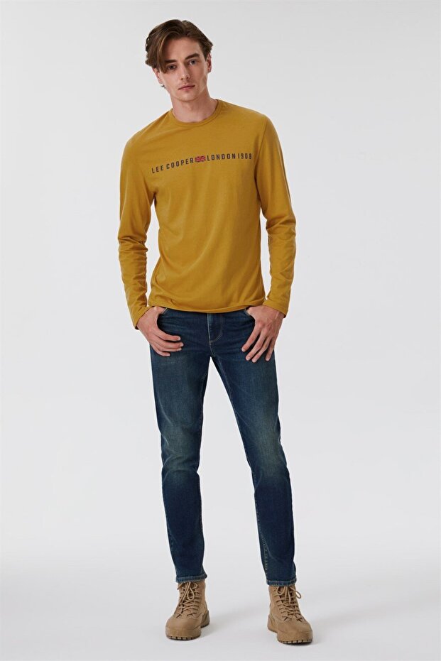 Jason Men's 100% Cotton Crew Neck Long Sleeve T-Shirt Mustard