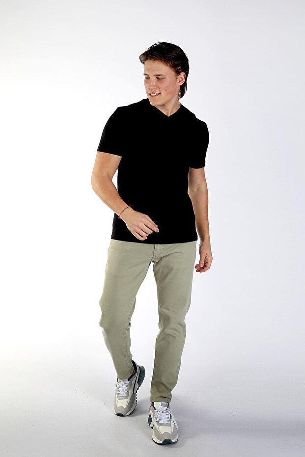 Jonat Men's 100% Cotton V-Neck T-Shirt Black