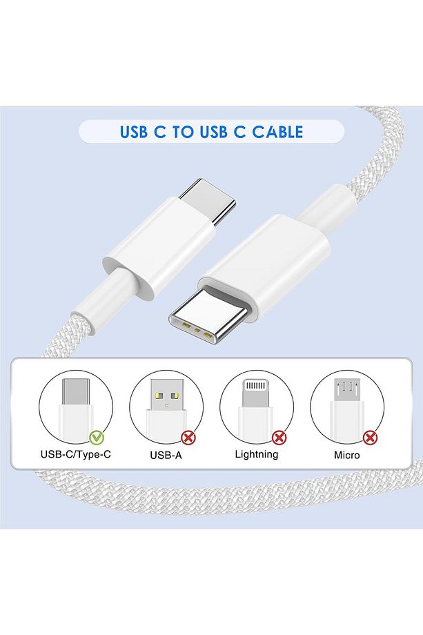 60W Hızlı Iphone Samsung Xiaomi Uyumlu Örgülü Type C To Type C Hasır Şarj Kablosu 1 Metre - 3
