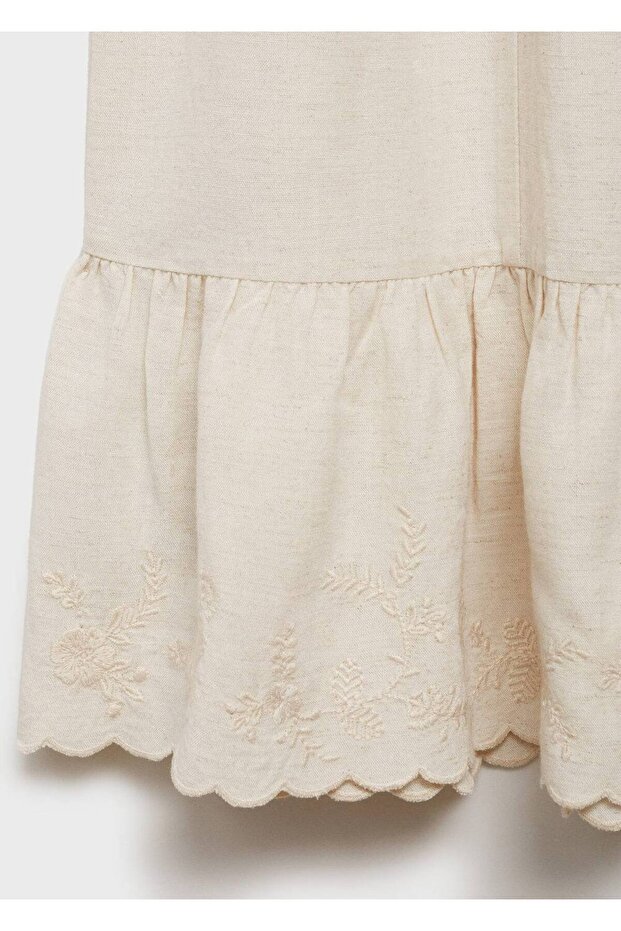 İşlemeli pamuklu keten elbise - 3