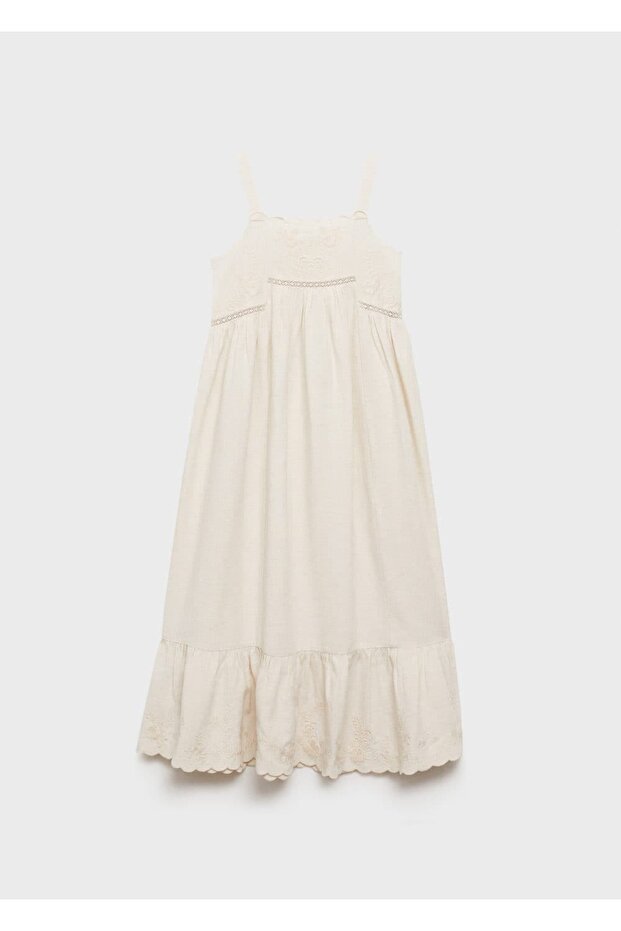İşlemeli pamuklu keten elbise - 1