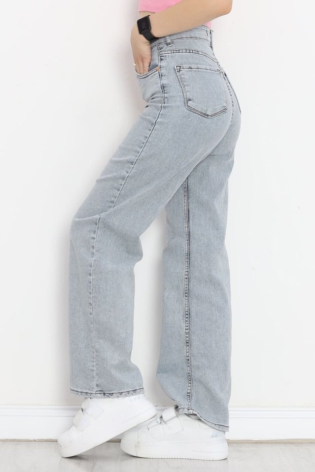 High Waist Lycra Pocketed Wide Leg Jeans - Women's Blue Denim Palazzo Trousers 18695