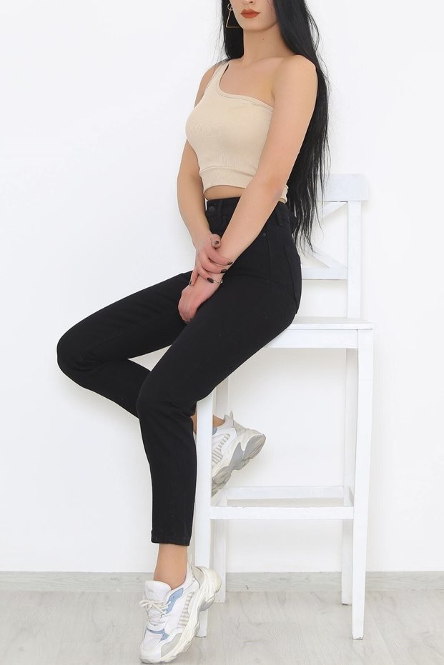 Ns-61786 Women's High Waist Black Mom Jeans Stretch Fabric Stretchy Denim Pants Slim Fit