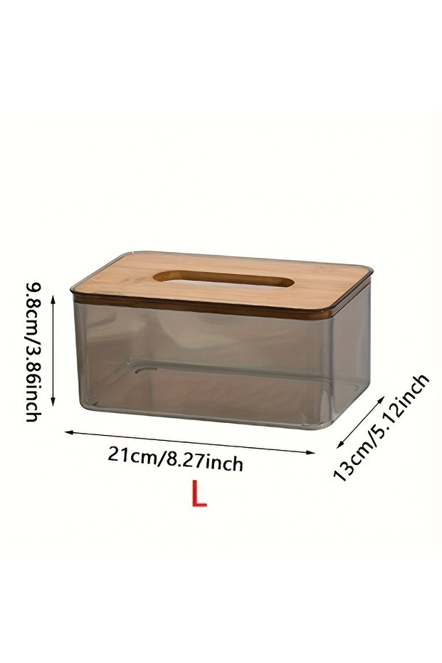 L 1pc-Multifunctional Tissue Holder Paper Box With Bamboo Cover Transparent Container Living Room B.