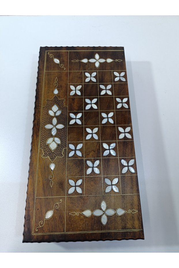 Mother-Of-Pearl Inlaid Filigree Embroidered Handcrafted Large Size Wooden Backgammon Board - Brown (25X50 cm)