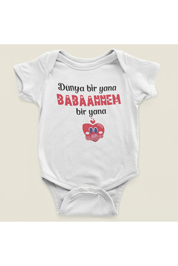 World One Side Grandma One Side Written Cotton Soft Unisex Snap Fastener Bodysuit