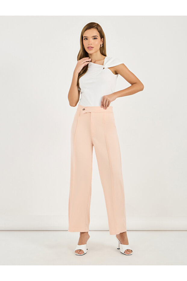 Solid Pintuck Detail Straight Fit Pants