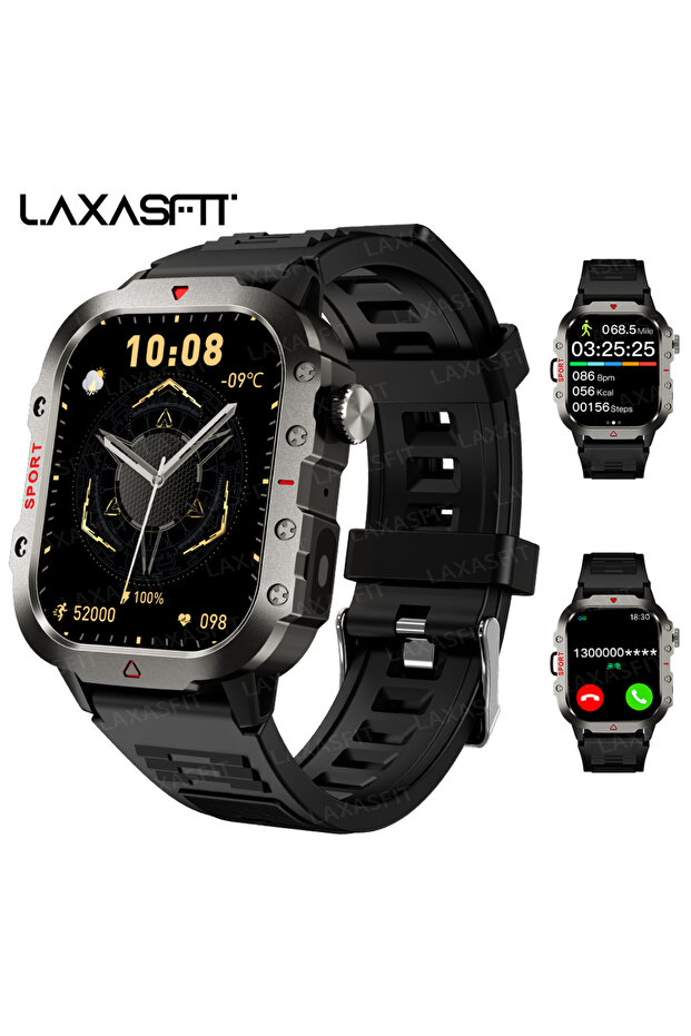 H11-Black LAXASFIT Men Sports Smart Watch 1.71 Screen Blood Oxygen Bluetooth Talking Watch Multi Spo