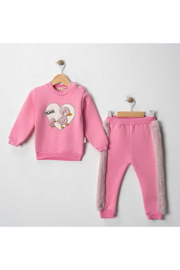 Plush Duck Embroidered 3 Thread Baby Girl Bottom and Top Set